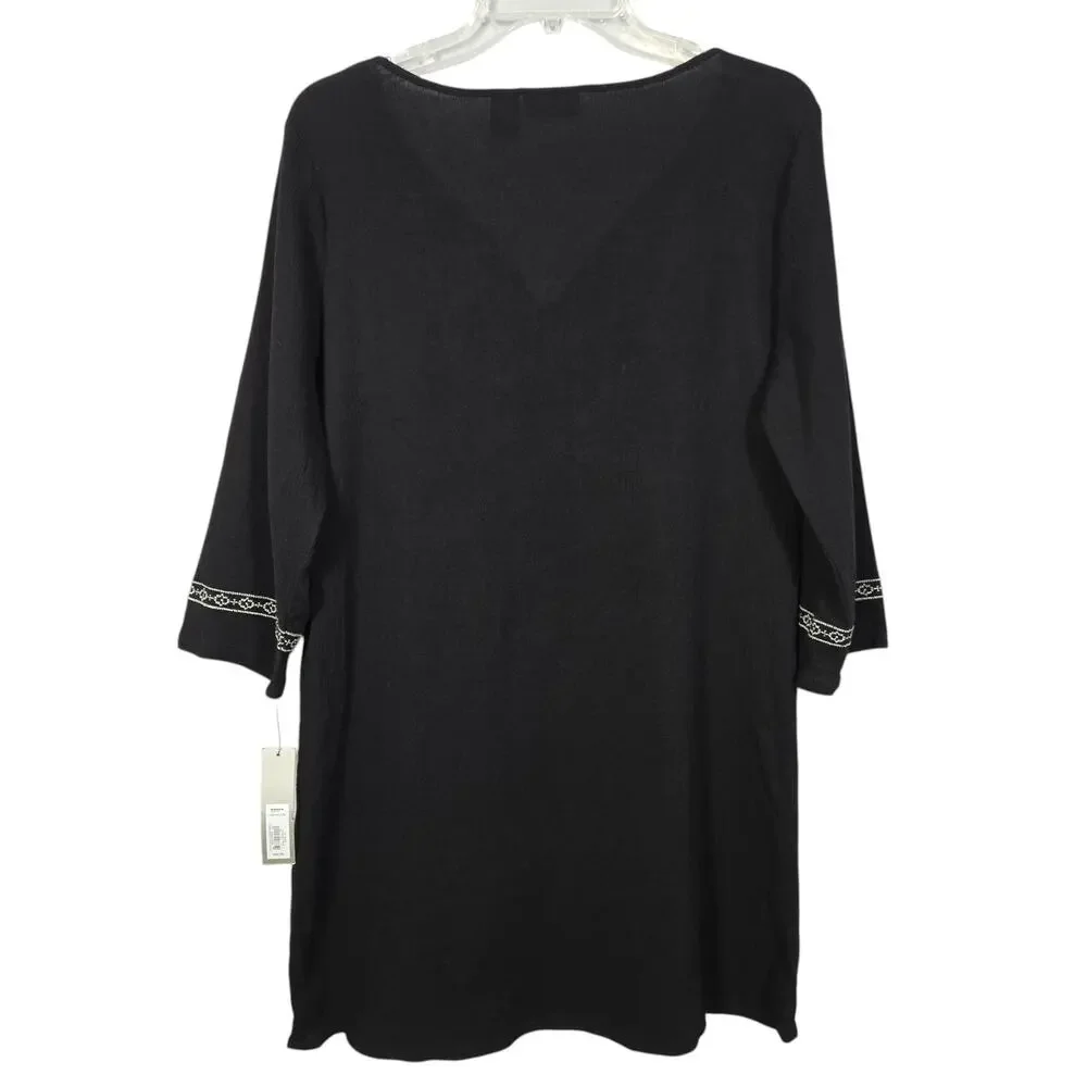 Apt 9 Black Swim Cover-Up Size M Tunic Boho Sleeve Gauze Peasant Embroidered NWT